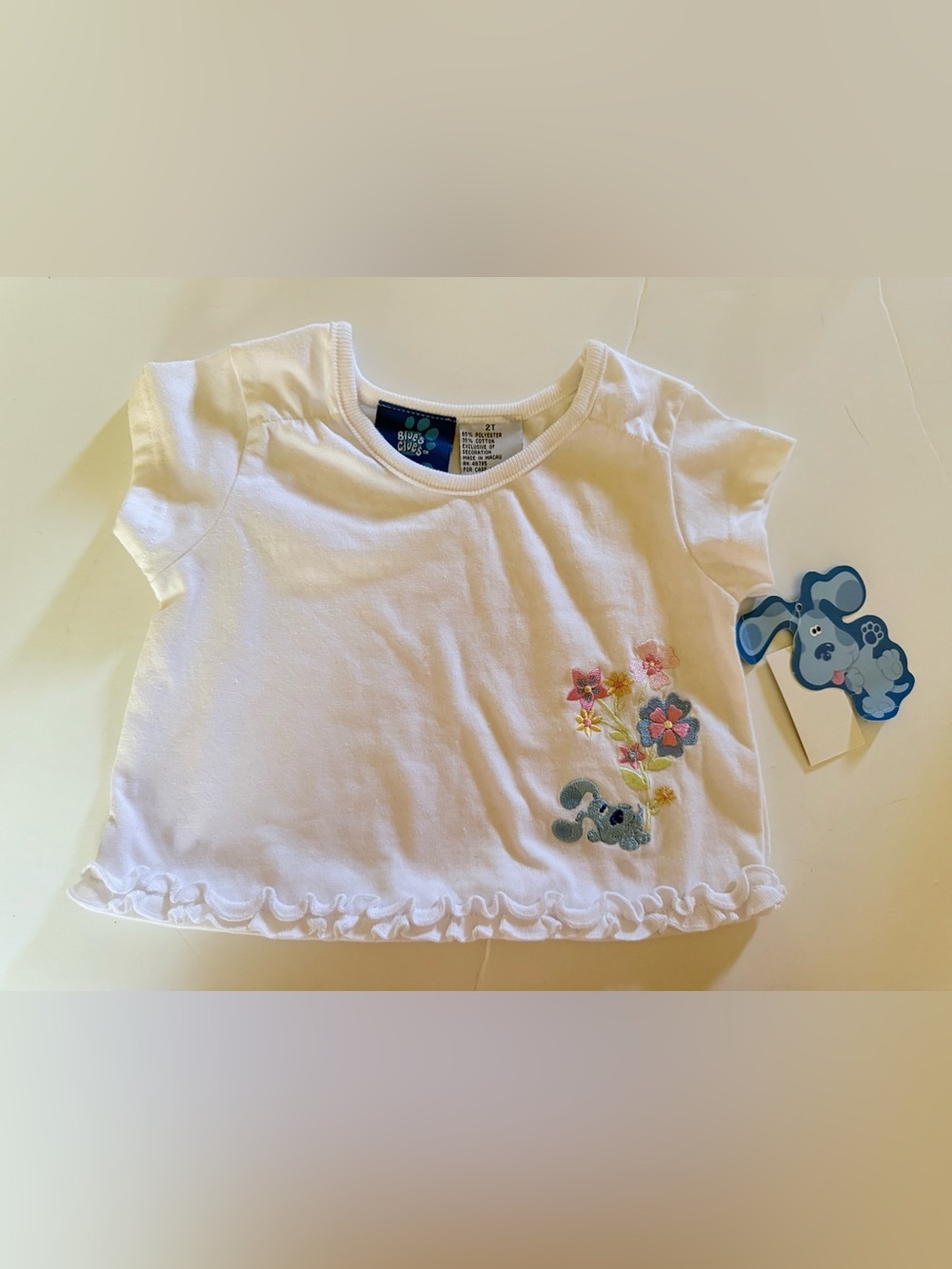 NWT Vintage 2002 Blue's Clues Kids Headquarters White Ruffle T-Shirt size 2T